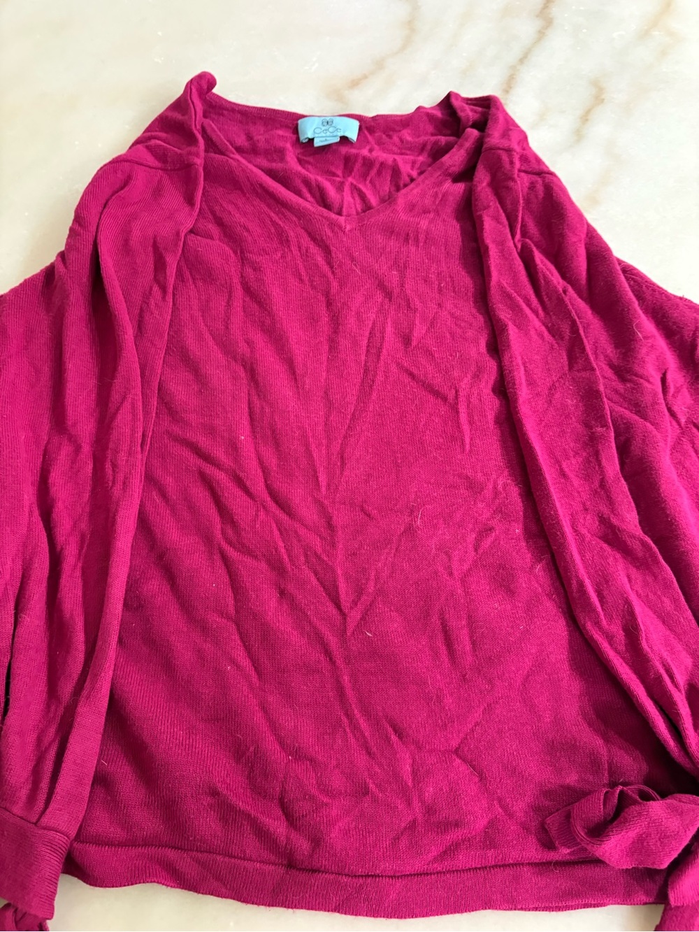 CeCe Women's Magenta V-Neck Long Sleeve Sweater Size Large